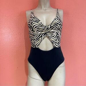Zebra Print Cutout Swimsuit